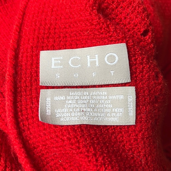 ECHO SOFT Cherry Red Scarf with Fringe & Eyelets - Picture 6 of 7